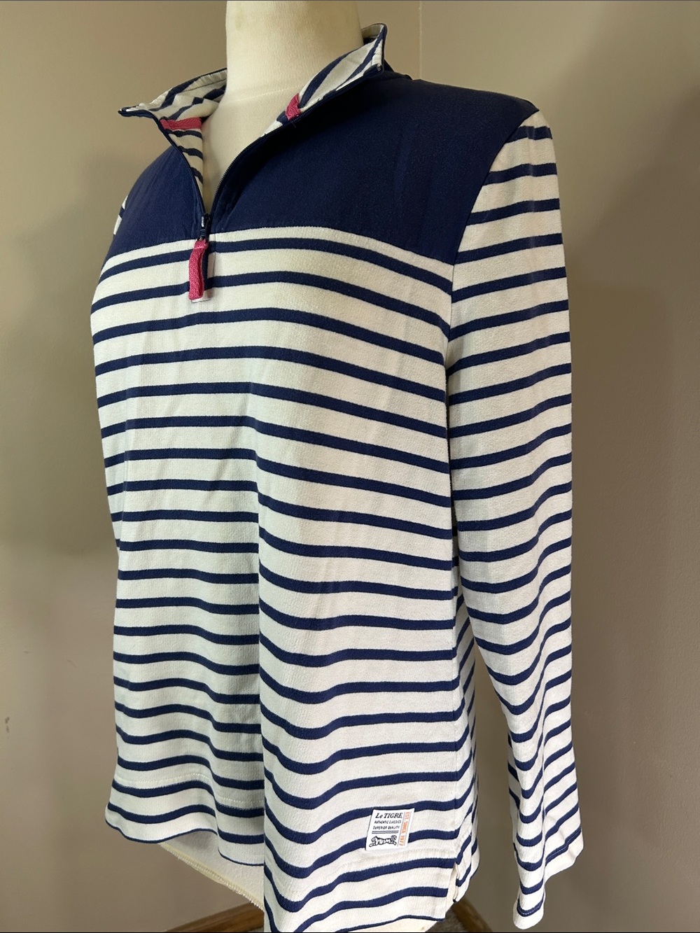 Le Tigre Navy and White Striped Quarter-Zip Pullover